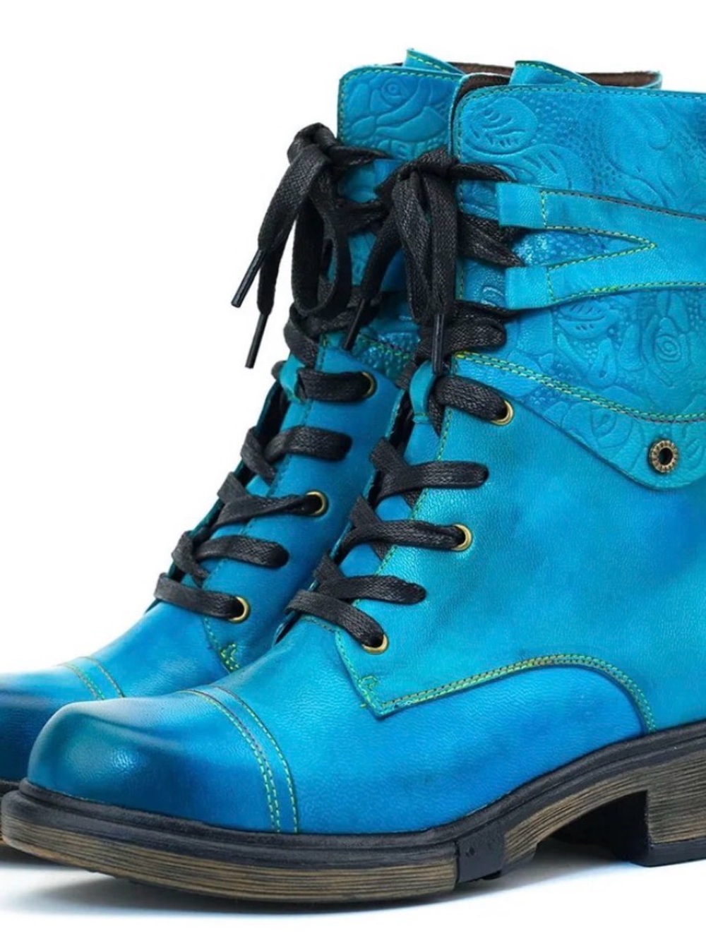 Superladystar Women's Blue Lace-Up Ankle Boots